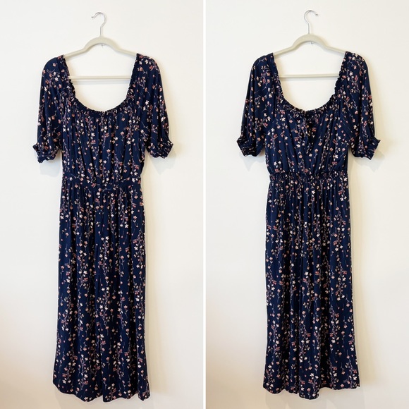 NWT Gal Meets Glam Violet Floral Print Jumpsuit Puff Sleeves Peasant Blue Size 2 - Picture 5 of 10